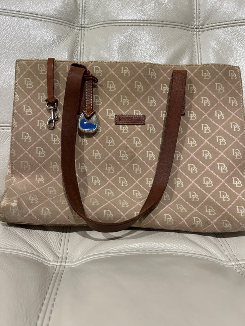 Vintage Dooney & Bourne Monogram Beige Brown Tote Bag